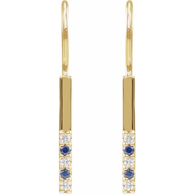 14K Yellow Natural Blue Sapphire & .08 CTW Natural Diamond Bar Earrings