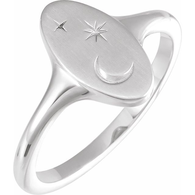 Sterling Silver Moon & Star Signet Ring