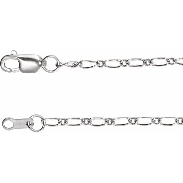 14K White 1.5 mm Adjustable Figaro 16-18' Chain