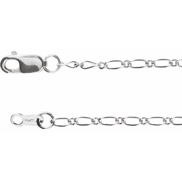 14K White 1.5 mm Figaro 7' Chain