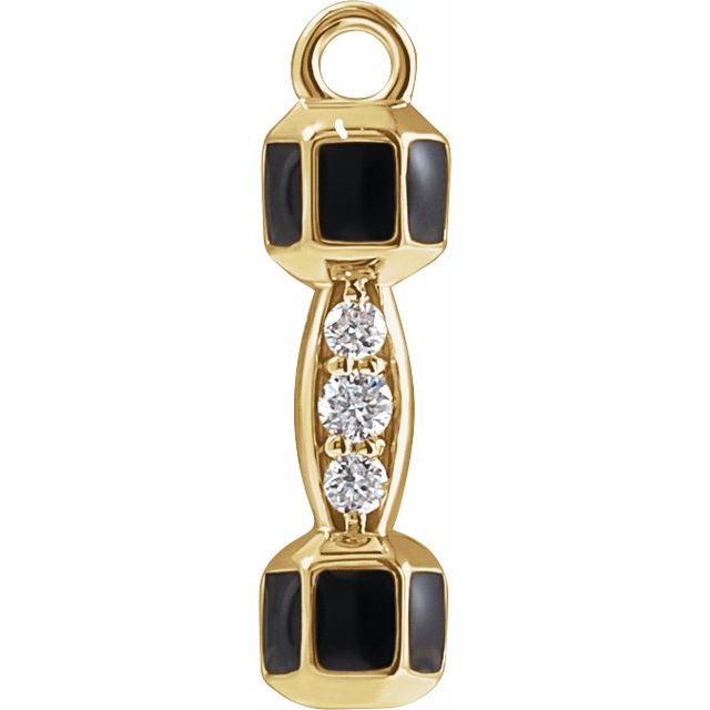 14k Yellow Petite Pavé™ .015 Ctw Natural Dangle Black Enamel Barbell Dangle