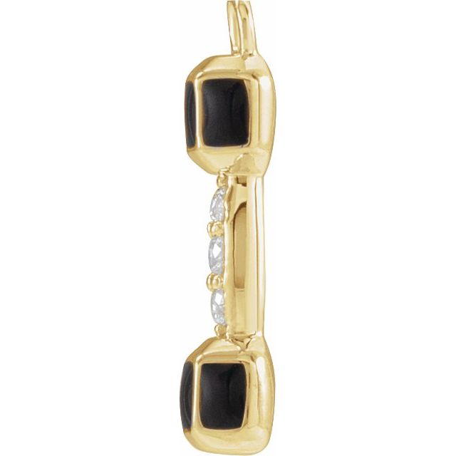 14k Yellow Petite Pavé™ .015 Ctw Natural Dangle Black Enamel Barbell Dangle