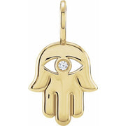 14K Yellow .02 CT Natural Diamond Hamsa Hand Charm/Pendant
