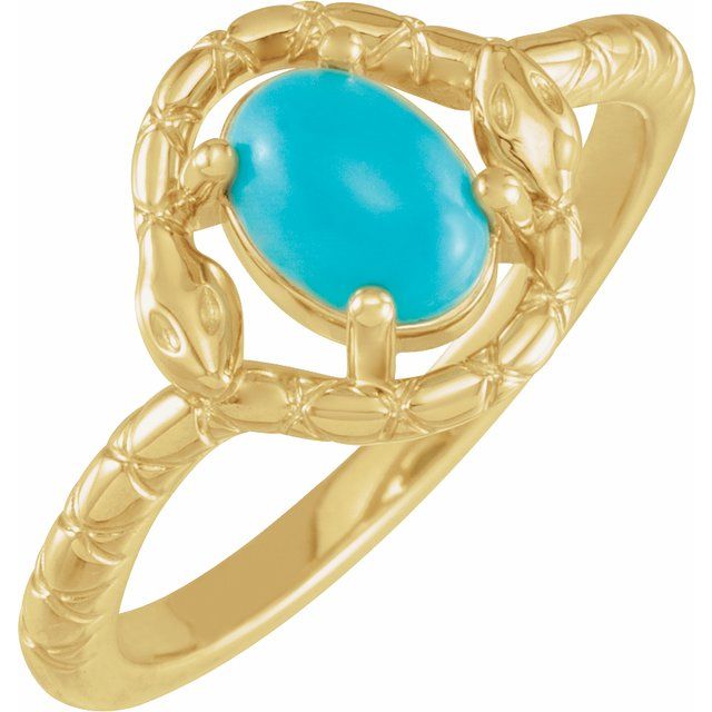 14K Yellow Natural Turquoise Snake Ring