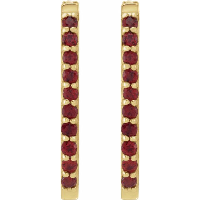 14K Yellow Natural Mozambique Garnet 20 mm Hoop Earrings