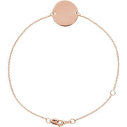 14K Rose Engravable Disc Adjustable 6 1/2-7 1/2' Bracelet