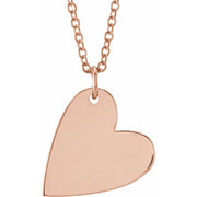 14K Rose Engravable Sideways Heart 16-18' Necklace