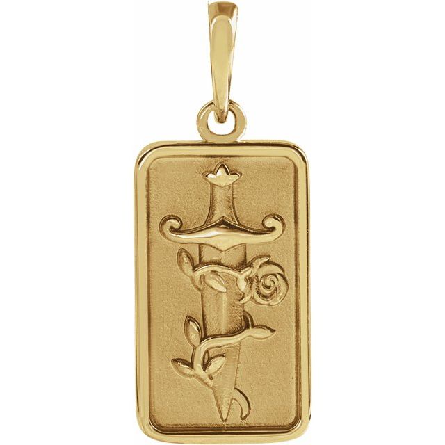 14K Yellow Dagger & Rose Pendant