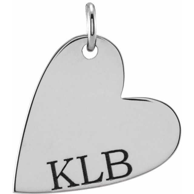 14K White Engravable Sideways Heart Pendant