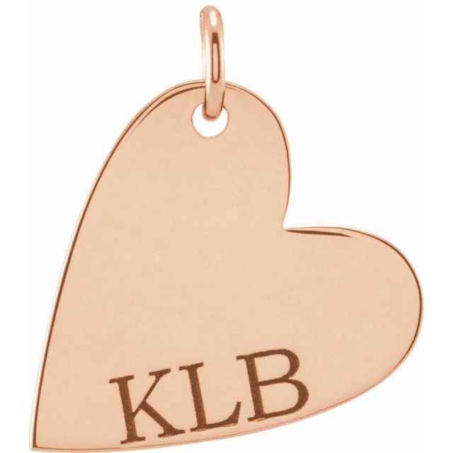14K Rose Engravable Sideways Heart Pendant
