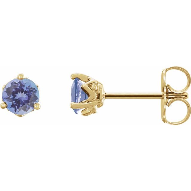 14K Yellow 4 mm Natural Tanzanite Earrings