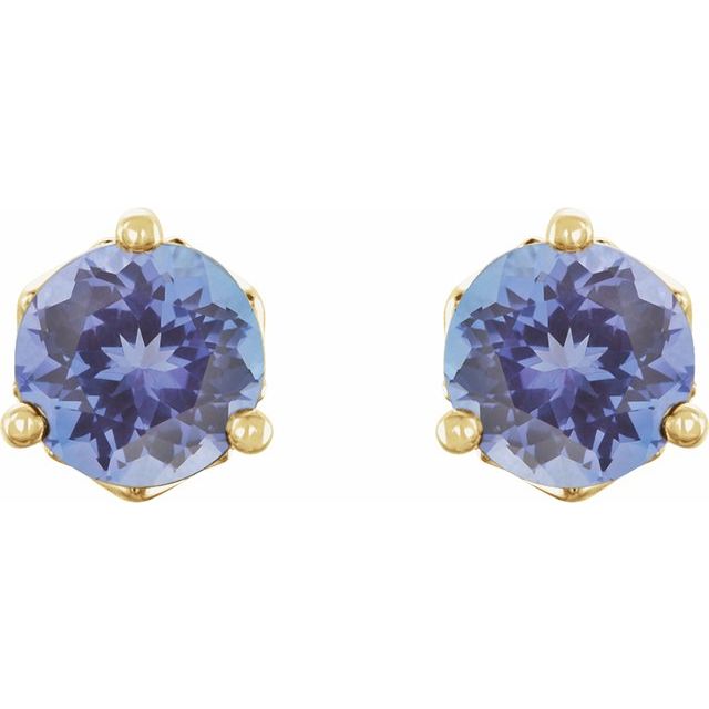 14K Yellow 4 mm Natural Tanzanite Earrings