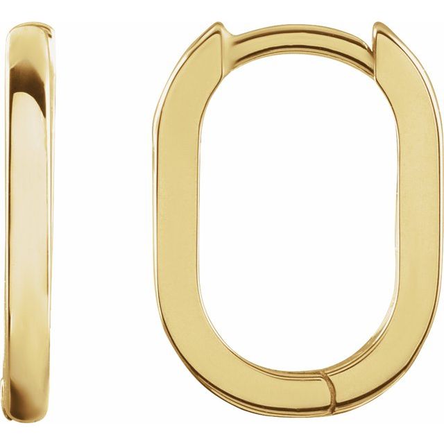 14K Yellow Elongated Oval 14 mm Hoop Earrings