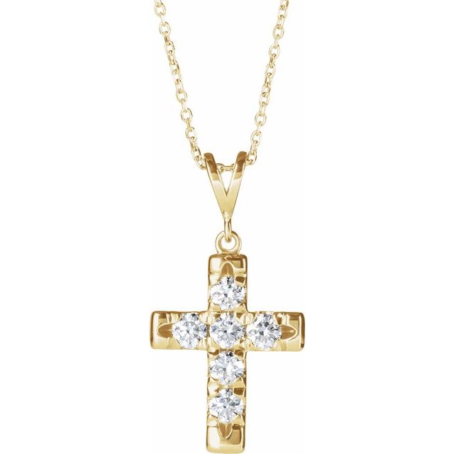 14K Yellow 1/2 CTW Natural Diamond French-Set Cross 16-18' Necklace