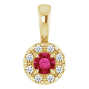 14K Yellow 3 mm Natural Ruby & .03 CTW Natural Diamond Halo-Style Pendant