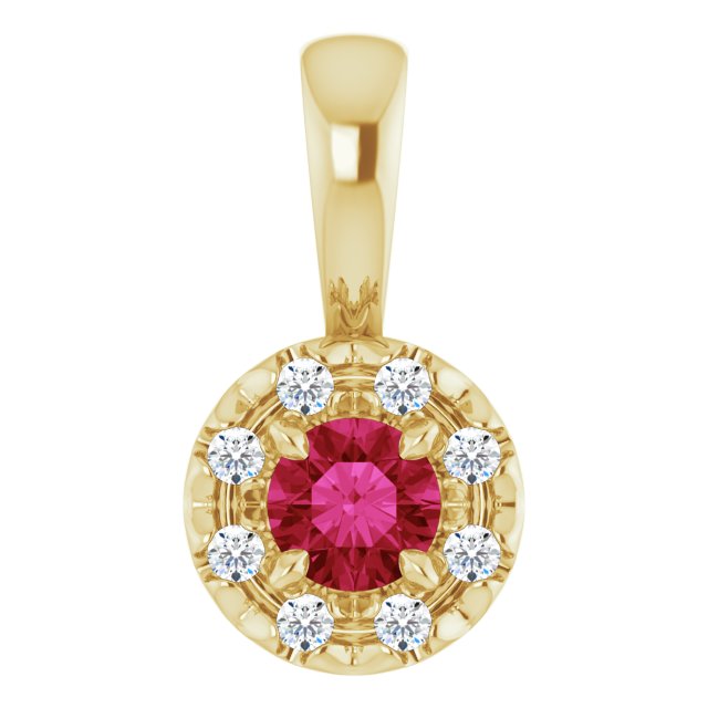 14K Yellow 3 mm Natural Ruby & .03 CTW Natural Diamond Halo-Style Pendant