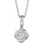 14K White 1/6 CT Natural Diamond Knot 18' Necklace