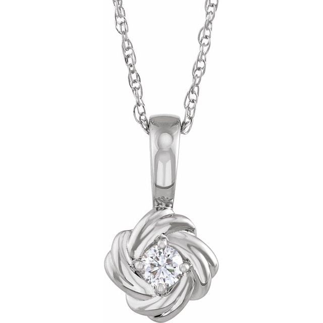 14K White 1/6 CT Natural Diamond Knot 18' Necklace