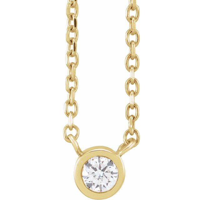 14K Yellow .06 CT Natural Diamond Solitaire 16-18' Necklace