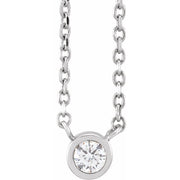 14K White .06 CT Natural Diamond Solitaire 16-18' Necklace