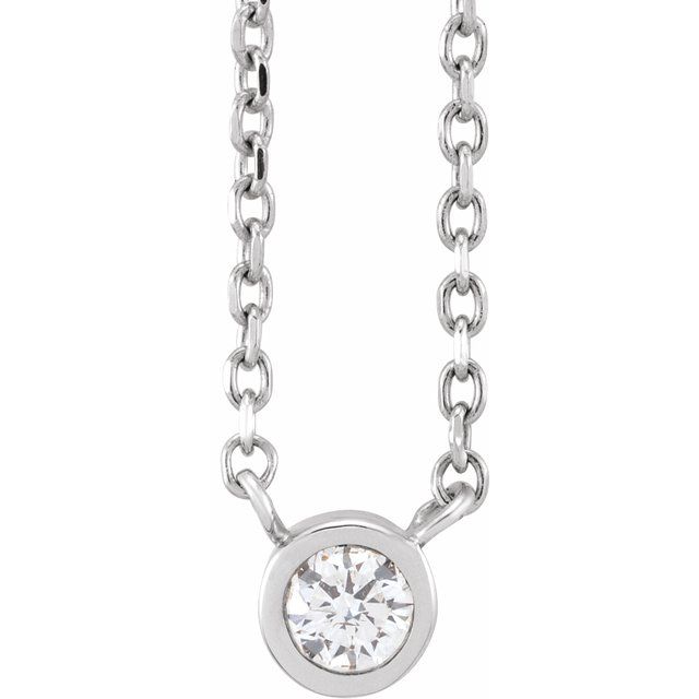14K White .06 CT Natural Diamond Solitaire 16-18' Necklace