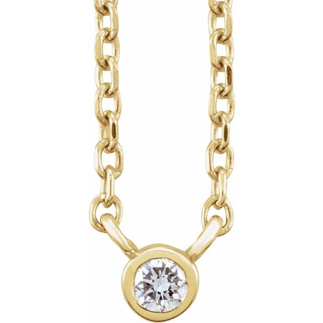 14K Yellow .03 CT Natural Diamond Solitaire 16-18' Necklace