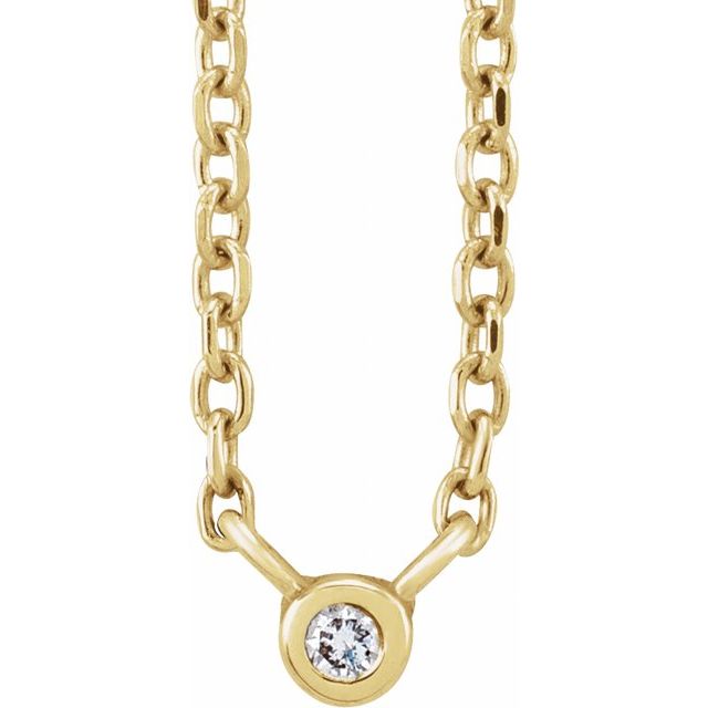 14K Yellow .015 CT Natural Diamond Solitaire 16-18' Necklace
