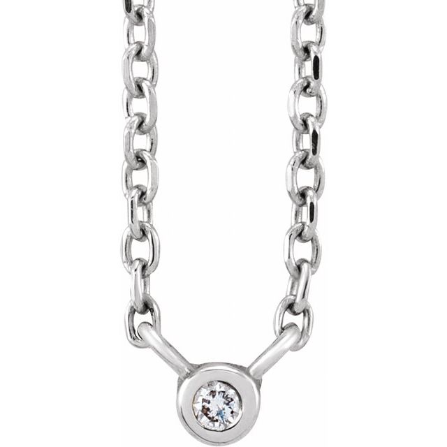14K White .015 CT Natural Diamond Solitaire 16-18' Necklace