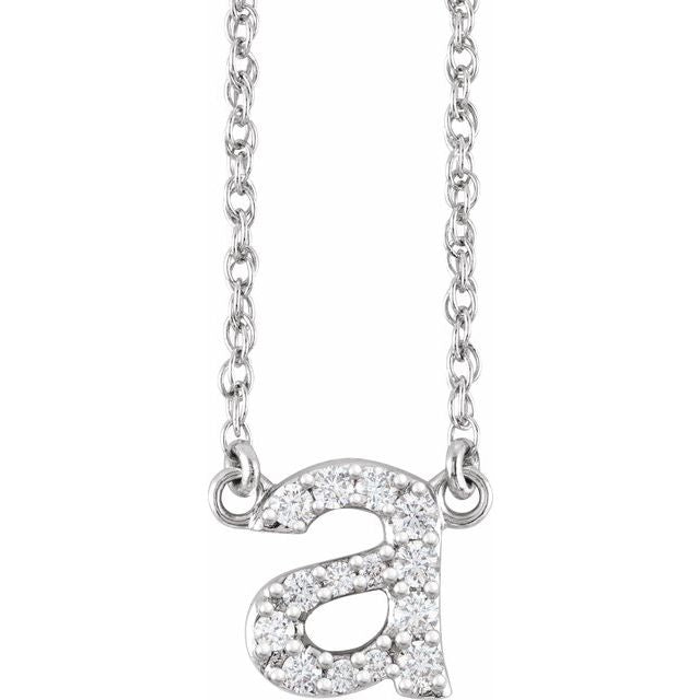 14K White 1/8 CTW Natural Diamond Lowercase Initial A 16' Necklace
