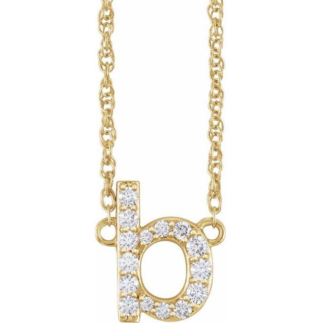 14K Yellow 1/8 CTW Natural Diamond Lowercase Initial B 16' Necklace