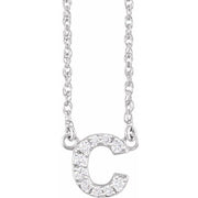 14K White .07 CTW Natural Diamond Lowercase Initial C 16' Necklace