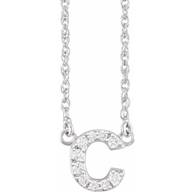 14K White .07 CTW Natural Diamond Lowercase Initial C 16' Necklace