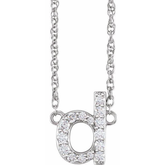 14K White 1/8 CTW Natural Diamond Lowercase Initial D 16' Necklace