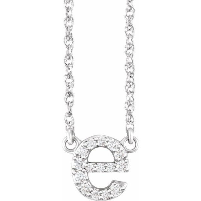 14K White .08 CTW Natural Diamond Lowercase Initial E 16' Necklace