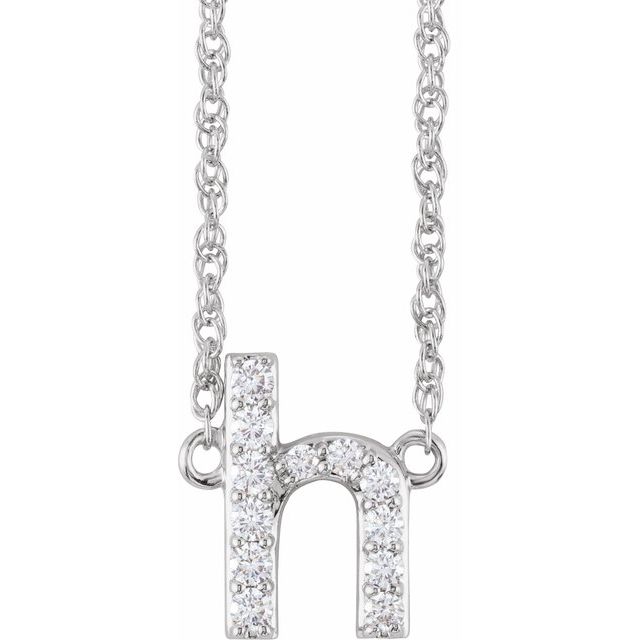 14K White 1/8 CTW Natural Diamond Lowercase Initial H 16' Necklace