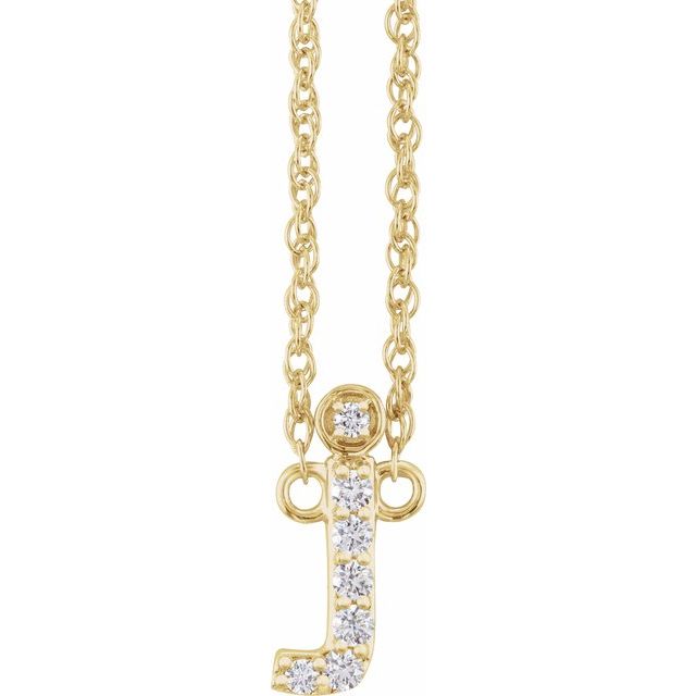 14K Yellow .06 CTW Natural Diamond Lowercase Initial J 16' Necklace