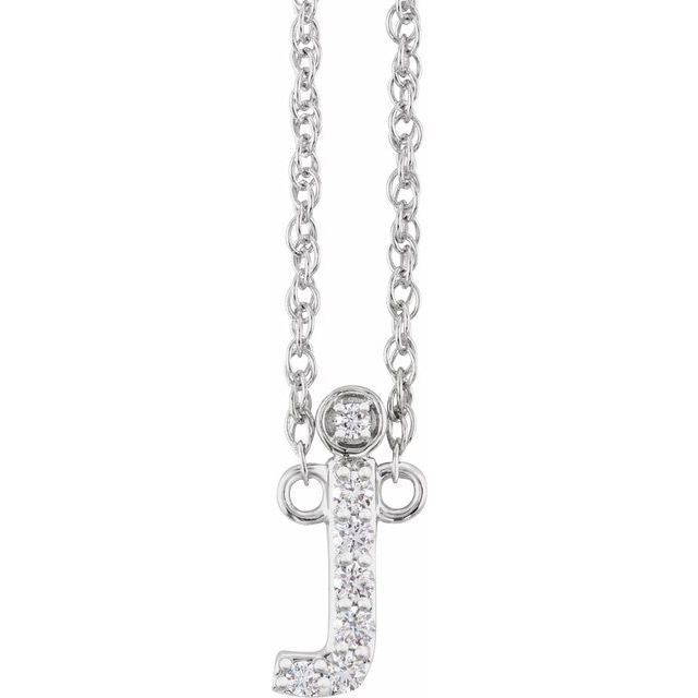 14K White .06 CTW Natural Diamond Lowercase Initial J 16' Necklace