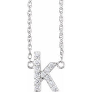 14k White 1/8 Ctw Natural Diamond Lowercase Initial K 16' Necklace