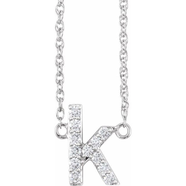 14k White 1/8 Ctw Natural Diamond Lowercase Initial K 16' Necklace