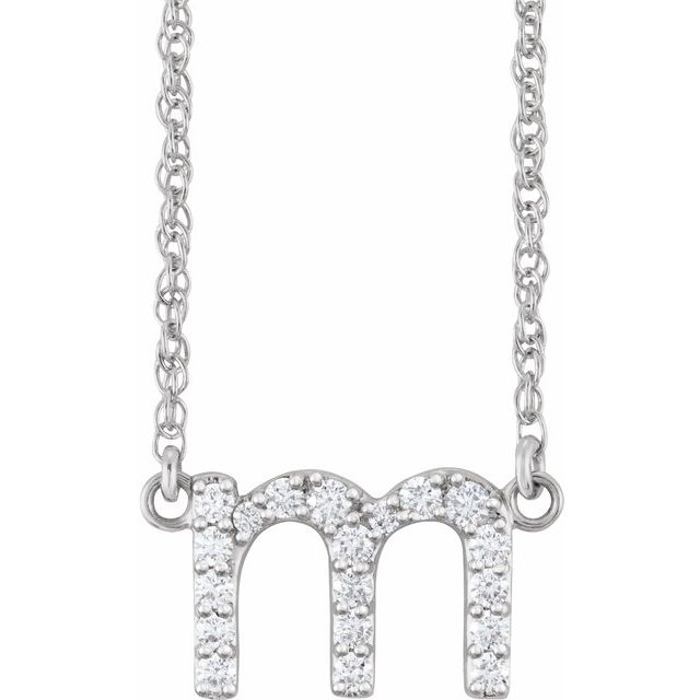 14K White 1/6 CTW Natural Diamond Lowercase Initial M 16' Necklace