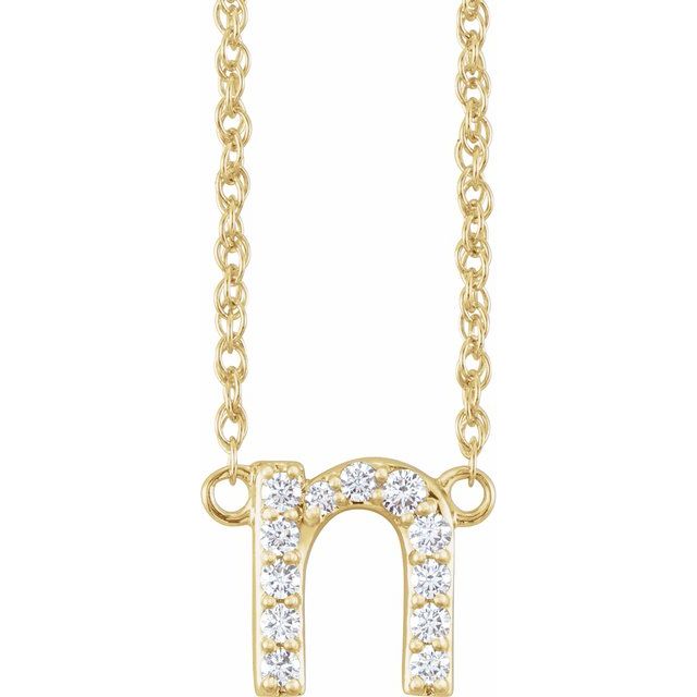 14K Yellow 1/10 CTW Natural Diamond Lowercase Initial N 16' Necklace
