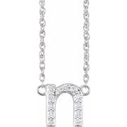 14K White 1/10 CTW Natural Diamond Lowercase Initial N 16' Necklace