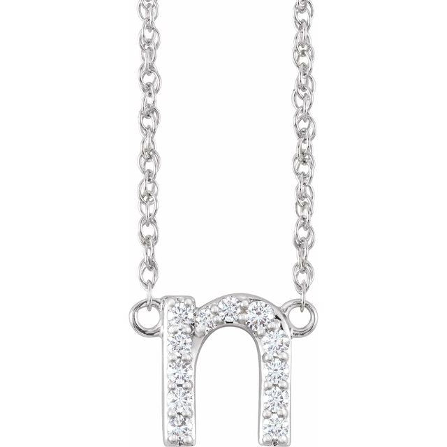 14K White 1/10 CTW Natural Diamond Lowercase Initial N 16' Necklace