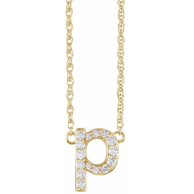 14K Yellow 1/8 CTW Natural Diamond Lowercase Initial P 16' Necklace