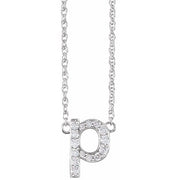 14K White 1/8 CTW Natural Diamond Lowercase Initial P 16' Necklace