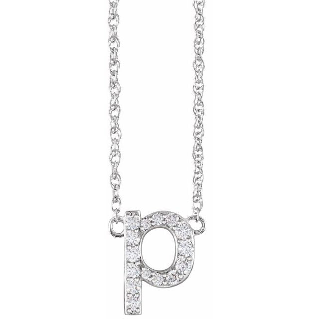 14K White 1/8 CTW Natural Diamond Lowercase Initial P 16' Necklace