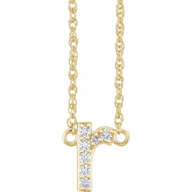 14K Yellow .07 CTW Natural Diamond Lowercase Initial R 16' Necklace
