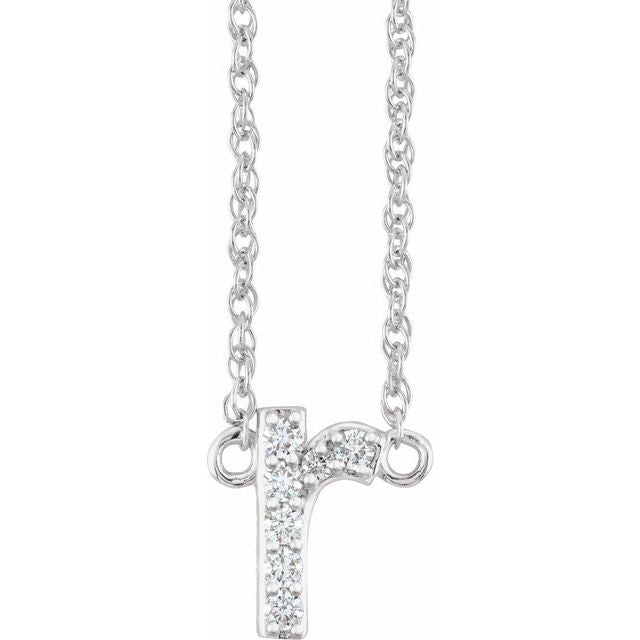 14K White .07 CTW Natural Diamond Lowercase Initial R 16' Necklace