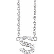 14K White 1/10 CTW Natural Diamond Lowercase Initial S 16' Necklace