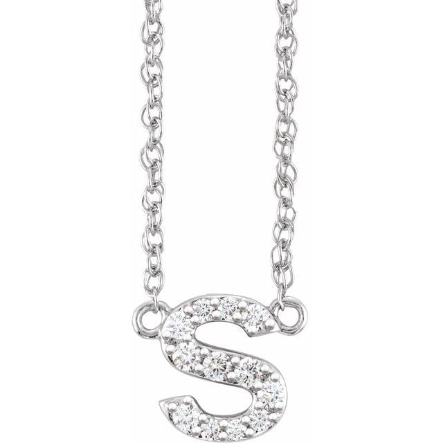 14K White 1/10 CTW Natural Diamond Lowercase Initial S 16' Necklace